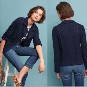 Anthropologie Maeve Navy Cable Knit Blazer Sweater Size Medium